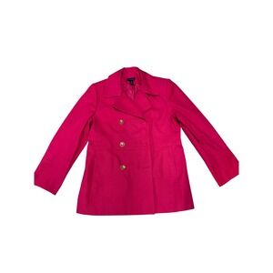 Ann Taylor Hot Pink Cotton Double Breasted Pea Coat Jacket Womens Large